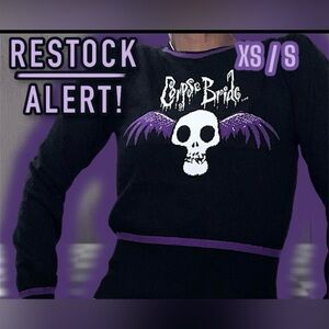 NWT: Unique Vintage X Corpse Bride - Black & Purple Bat Skull Sweater(SIZE XS/S)